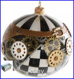MacKenzie-Childs STEAMPUNK BALL Courtly Check Christmas Glass Ornament 2018 NEW
