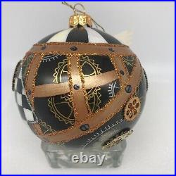 MacKenzie-Childs STEAMPUNK BALL Courtly Check Christmas Glass Ornament 2018 NEW