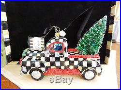 Mackenzie Childs COURTLY CHECK TRUCK Christmas Tree Ornament Glass NEW / BOX