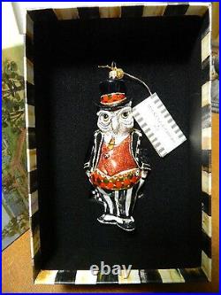 Mackenzie Childs Chicken Palace MR FOWLER Owl Glass Christmas Ornament -NEWithBOX