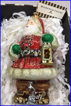 Mackenzie Childs Glass Ornament Christmas Magic Town Crier Santa