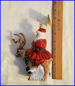 Mackenzie Childs OLDE TIME SANTA & REINDEER Christmas Glass Ornament & GIFT BOX