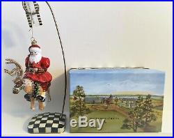 Mackenzie Childs OLDE TIME SANTA & REINDEER Christmas Glass Ornament & GIFT BOX