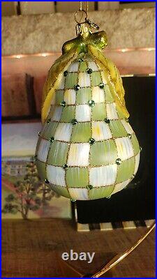 Mackenzie Childs Winter Check Pear Christmas Tree Ornament Glass NIB