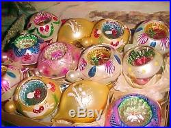 Magnificent Antique Large Vtg Glass Xmas Ornaments Pink Reflective Indents Knobs