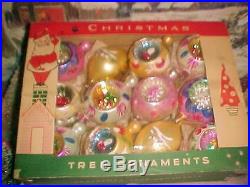 Magnificent Antique Large Vtg Glass Xmas Ornaments Pink Reflective Indents Knobs