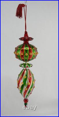 Marquis Waterford Red Green Venetian Striped Spire Glass Christmas Ornament Box