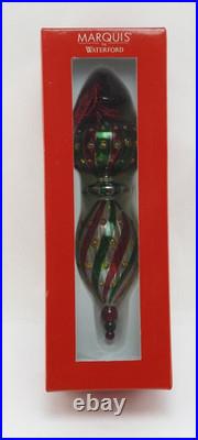 Marquis Waterford Red Green Venetian Striped Spire Glass Christmas Ornament Box