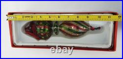 Marquis Waterford Red Green Venetian Striped Spire Glass Christmas Ornament Box