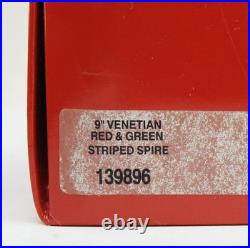 Marquis Waterford Red Green Venetian Striped Spire Glass Christmas Ornament Box