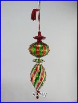 Marquis Waterford Red Green Venetian Striped Spire Glass Christmas Ornament Box