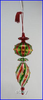 Marquis Waterford Red Green Venetian Striped Spire Glass Christmas Ornament Box