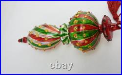 Marquis Waterford Red Green Venetian Striped Spire Glass Christmas Ornament Box