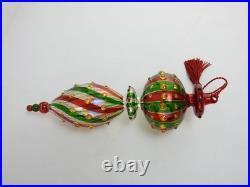 Marquis Waterford Red Green Venetian Striped Spire Glass Christmas Ornament Box