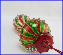 Marquis Waterford Red Green Venetian Striped Spire Glass Christmas Ornament Box