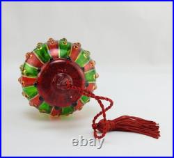 Marquis Waterford Red Green Venetian Striped Spire Glass Christmas Ornament Box