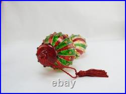 Marquis Waterford Red Green Venetian Striped Spire Glass Christmas Ornament Box
