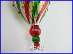 Marquis Waterford Red Green Venetian Striped Spire Glass Christmas Ornament Box