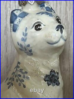 Mercury Glass VTG Christmas Ornament Staffordshire Dog &Cat! Hand painted 4.5