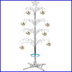 Metal Ornament Tree Display Stand Christmas Rotating Silver Color 74H