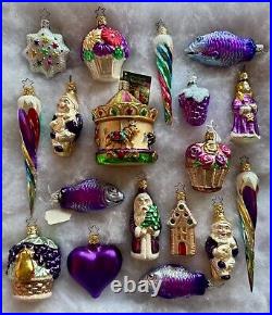 Mix of Vintage Purple Inge Glas Ornaments Made in Germany, Poland Mix of Vintage Purple Inge Glas Ornaments Made in Germany, Poland