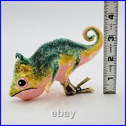 Morawski Chameleon Glass Christmas Ornament Clip On Green & Pink SUPER RARE