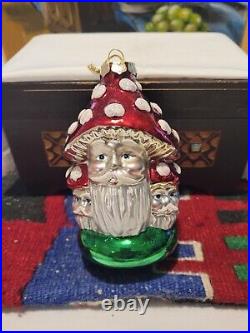 Mushroom Toadstool Santa Gnome Elfin Glass Christmas Ornament