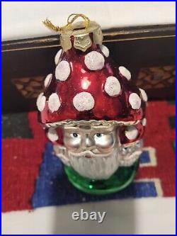 Mushroom Toadstool Santa Gnome Elfin Glass Christmas Ornament