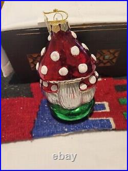 Mushroom Toadstool Santa Gnome Elfin Glass Christmas Ornament