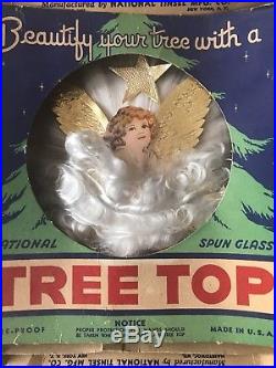 NATIONAL Spun Glass TREE TOP ANGEL vintage Christmas tree topper ornament