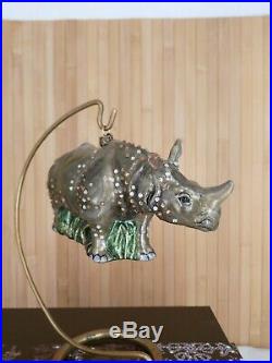 NEW Jay Strongwater glass CHRISTMAS ORNAMENT Rhinoceros