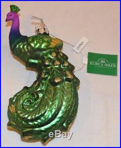 NEW RARE Gorgeous Glass Set of 3 Peacock Bird Christmas Ornament Kurt Adler 5.5