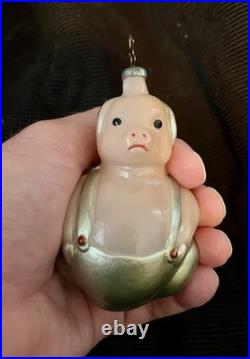 NOT GOING LOWER. VINTAGE Glass Christmas Ornament PIG PIGLET Germany Russia