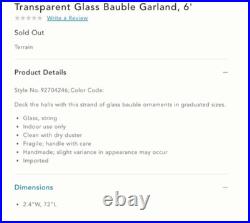 NWT ANTHROPOLOGIE Transparent Glass Bauble CHRISTMAS Ornament Garland 72 PEARL NWT ANTHROPOLOGIE Transparent Glass Bauble CHRISTMAS Ornament Garland 72 PEARL