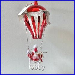 NWT RARE De Carlini Hot Air Balloon Santa Italian Glass Christmas Ornament