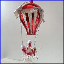 NWT RARE De Carlini Hot Air Balloon Santa Italian Glass Christmas Ornament