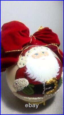 Natalie Sarabella 1995 6 German Glass HPainted Christmas Ornament SANTA