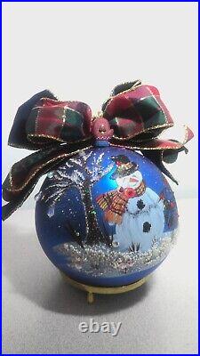 Natalie Sarabella 2001 6 German Glass HPainted Christmas Ornament SNOWMAN