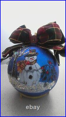 Natalie Sarabella 2001 6 German Glass HPainted Christmas Ornament SNOWMAN