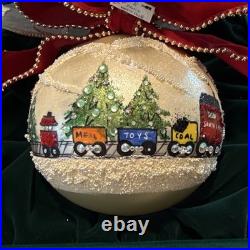 Natalie Sarabella Hand Painted Scenic Santa Express Ball Christmas Bauble 2002