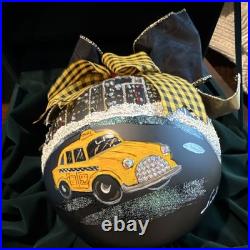Natalie Sarabella New York 2005 Handpainted Glass Taxi Round Christmas Bauble