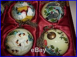 Ne'Qwe Art 12 Days of Christmas Set of 12 Glass Ornaments with Wood Storage Box