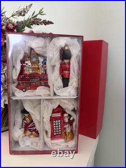 Neiman Marcus Set of 4 Glass Assorted Ornaments, LONDON, NIB