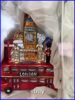 Neiman Marcus Set of 4 Glass Assorted Ornaments, LONDON, NIB