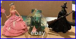 New Lot 3 Big Wicked Film Ornament Glass Cloche, Elphaba & Glinda Grande Erivo