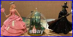 New Lot 3 Big Wicked Film Ornament Glass Cloche, Elphaba & Glinda Grande Erivo