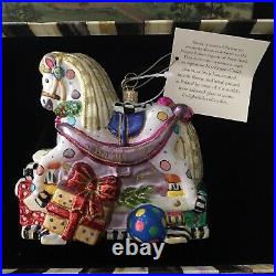 New Rare Mackenzie Childs Babys 1st First Christmas Ornament Rocking Horse 2013