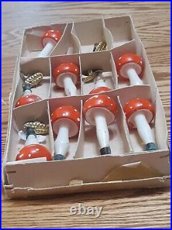 Nine Antique Glass Mushroom Clip-on Christmas Tree Ornament West Germany 1960'S