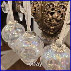 Nine Matching Clear Irridescent Glass Midwest Kugels Large Fabulous