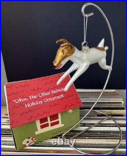 Nordstrom 1999 OLIVE THE OTHER REINDEER Glass Christmas Ornament in Box withStand